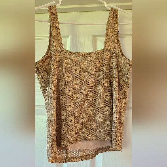 Nicola gold women's tank shell lace overlay lined top blouse L - Picture 2 of 5
